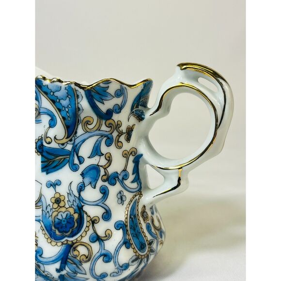 Vintage Lefton Blue Paisley Sugar Bowl Lid Creamer Pitcher Japan - Picture 3 of 12